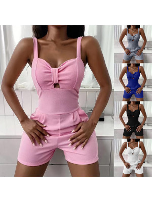 Womens Summer Sexy High Waist Jumpsuit Dungarees Pocket Shorts Playsuit Overalls UK