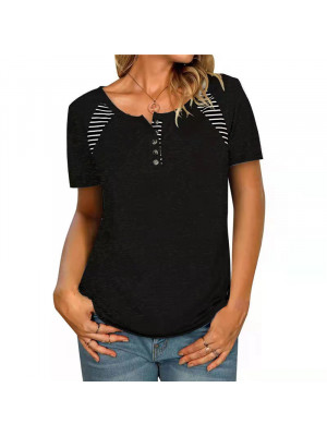 Womens Short Sleeve Tops Ladies Casual Blouse T Shirt Stripe Pullover Plus Size UK