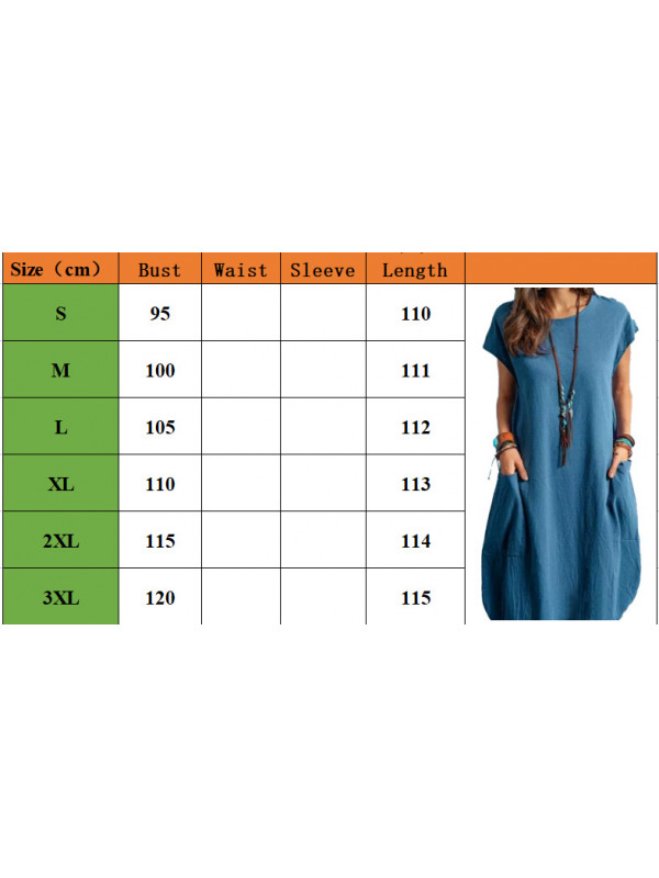 Womens Short Sleeve Cotton Linen Loose Baggy Dress Kaftan Midi Dresses Plus Size