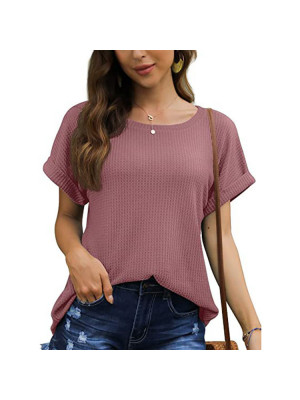 Womens Tee V Neck Blouse T Shirt Ladies Casual Short Sleeve Slim Pullover Tops