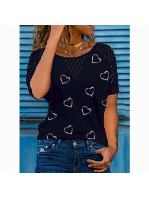 Womens Heart Slim Tops Short Sleeve Blouse Ladies T Shirt Summer Tee Plus Size