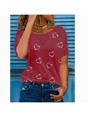 Womens Heart Slim Tops Short Sleeve Blouse Ladies T Shirt Summer Tee Plus Size