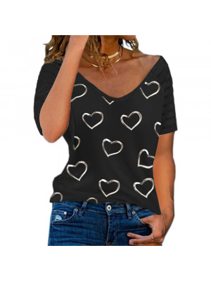 Womens Heart Slim Tops Short Sleeve Blouse Ladies T Shirt Summer Tee Plus Size Pullover