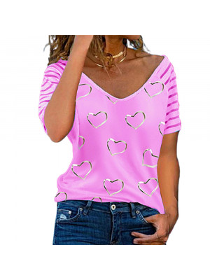 Womens Heart Slim Tops Short Sleeve Blouse Ladies T Shirt Summer Tee Plus Size Pullover