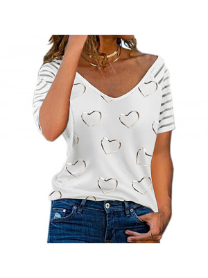 Womens Heart Slim Tops Short Sleeve Blouse Ladies T Shirt Summer Tee Plus Size Pullover