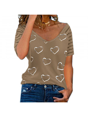 Womens Heart Slim Tops Short Sleeve Blouse Ladies T Shirt Summer Tee Plus Size Pullover