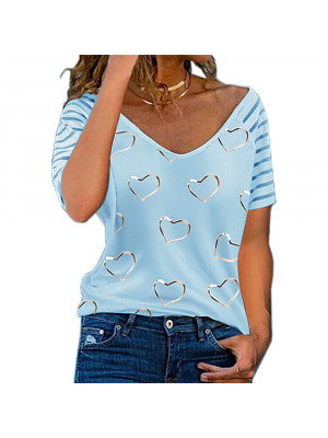 Womens Heart Slim Tops Short Sleeve Blouse Ladies T Shirt Summer Tee Plus Size Pullover