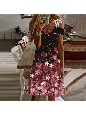 Womens Summer Floral Boho Cold Sleeve Mini Dress Casual Holiday Dresses Sundress Plus Size