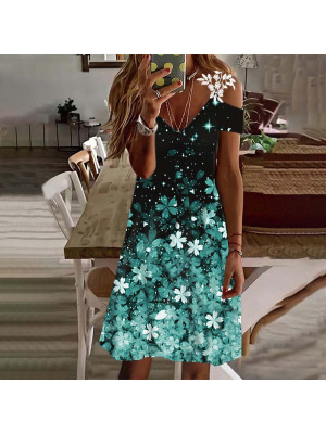 Womens Summer Floral Boho Cold Sleeve Mini Dress Casual Holiday Dresses Sundress Plus Size