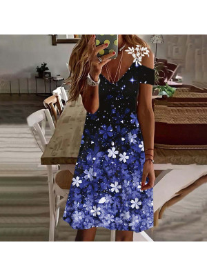 Womens Summer Floral Boho Cold Sleeve Mini Dress Casual Holiday Dresses Sundress Plus Size