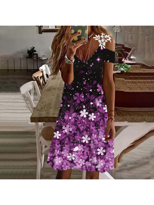 Womens Summer Floral Boho Cold Sleeve Mini Dress Casual Holiday Dresses Sundress Plus Size