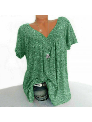 Womens Short Sleeve Long Tops Pullover Ladies V-neck Blouse Plus Size Basic Tee