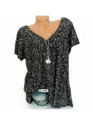 Womens Short Sleeve Long Tops Pullover Ladies V-neck Blouse Plus Size Basic Tee