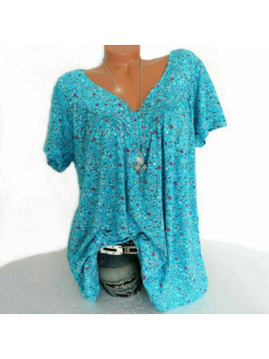 Womens Short Sleeve Long Tops Pullover Ladies V-neck Blouse Plus Size Basic Tee