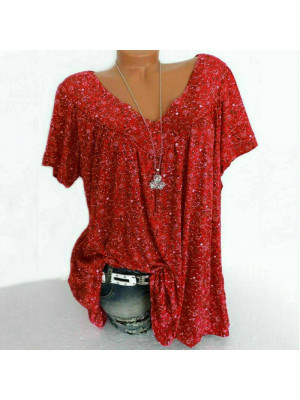 Womens Short Sleeve Long Tops Pullover Ladies V-neck Blouse Plus Size Basic Tee