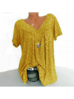 Womens Short Sleeve Long Tops Pullover Ladies V-neck Blouse Plus Size Basic Tee