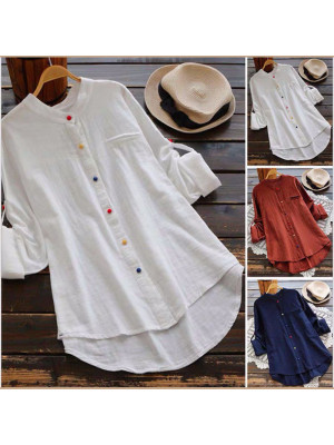 Womens Long Sleeve T Shirt Tops V Neck Blouse Ladies Button Loose Pullover Tunic