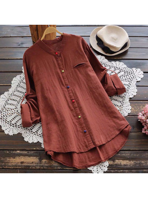 Womens Long Sleeve T Shirt Tops V Neck Blouse Ladies Button Loose Pullover Tunic