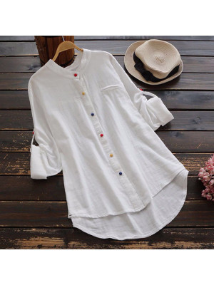 Womens Long Sleeve T Shirt Tops V Neck Blouse Ladies Button Loose Pullover Tunic