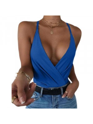 Womens Sleeveless Strappy Vest Tops Ladies Sexy Deep V Neck Blouse T Shirt Tank