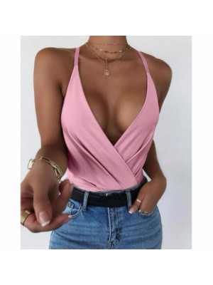 Womens Sleeveless Strappy Vest Tops Ladies Sexy Deep V Neck Blouse T Shirt Tank