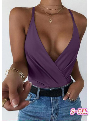 Womens Sleeveless Strappy Vest Tops Ladies Sexy Deep V Neck Blouse T Shirt Tank