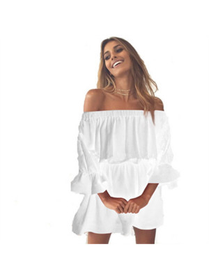 Womens Off Shoulder Mini Dress Ladies Short Sleeve Summer Evening Party Dresses