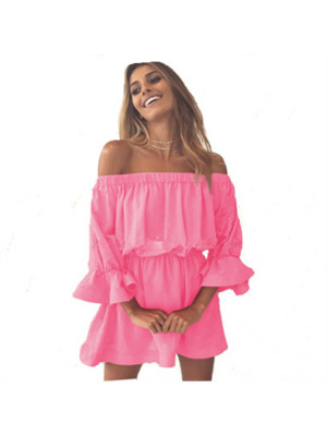 Womens Off Shoulder Mini Dress Ladies Short Sleeve Summer Evening Party Dresses