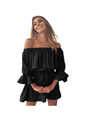 Womens Off Shoulder Mini Dress Ladies Short Sleeve Summer Evening Party Dresses