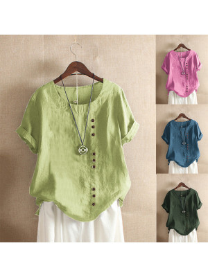 Womens Summer Cotton Short Sleeve Loose Tops Blouse Pullover T Shirts Plus Size