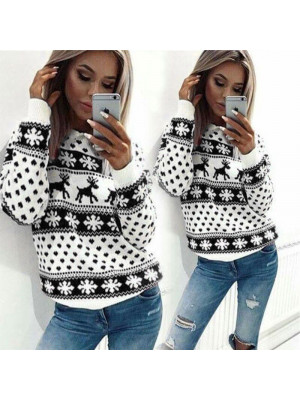 Womens Christmas Knit Sweater Pullover Sweater Shirt Jumper Blouse Tops Xmas UK