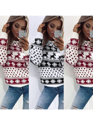 Womens Christmas Knit Sweater Pullover Sweater Shirt Jumper Blouse Tops Xmas UK