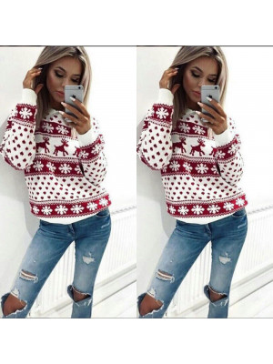 Womens Christmas Knit Sweater Pullover Sweater Shirt Jumper Blouse Tops Xmas UK