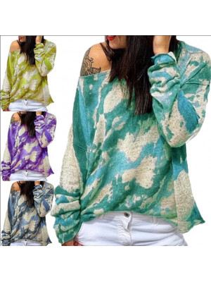 Womens Casual Tie dye Loose Fit Tee T-Shirt Ladies Long Sleeve Tunic Tops Blouse