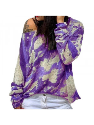 Womens Casual Tie dye Loose Fit Tee T-Shirt Ladies Long Sleeve Tunic Tops Blouse