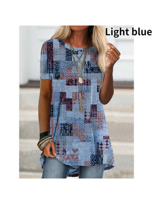 Womens Summer Digital Printed Short Sleeve Tops T-Shirt Casual Loose Blouse Tee