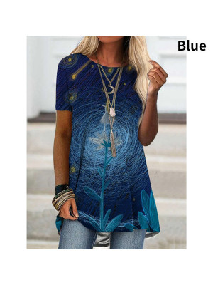 Womens Summer Digital Printed Short Sleeve Tops T-Shirt Casual Loose Blouse Tee