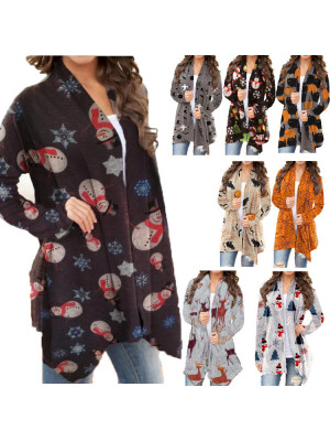 Women's Ladies Halloween Pumpkin Print Knitted Jumper Top Sweater Cardigan Coat