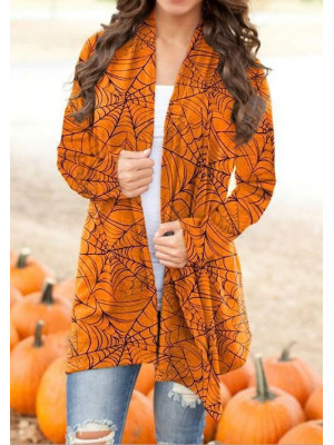 Women's Ladies Halloween Pumpkin Print Knitted Jumper Top Sweater Cardigan Coat