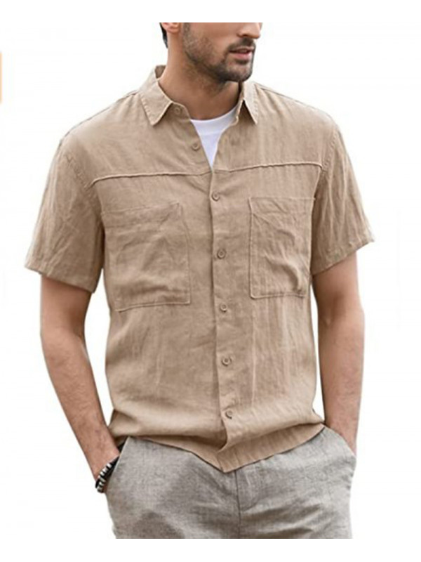 Men Males Linen Style Solid Shirts Long Sleeve Casual Formal Dress Top Tee Shirt