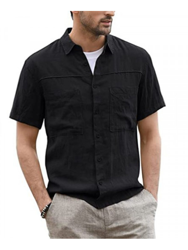 Men Males Linen Style Solid Shirts Long Sleeve Casual Formal Dress Top Tee Shirt