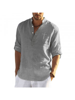 Mens Short Sleeve Linen Shirts Summer Solid Loose Casual Dress Shirt Blouse Tops