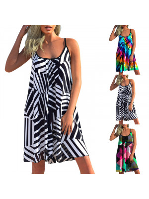 Womens Summer Beach Boho Sleeveless Sundress Ladies Casual Strappy Cami Dress