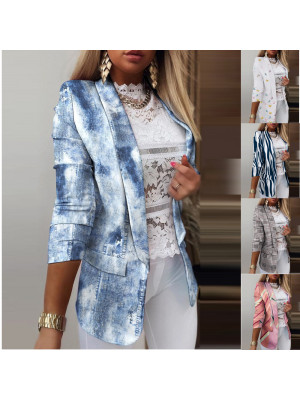 Women Long Sleeve Tie-dye Slim Blazer Coat Ladies Work Jacket Formal Suit Plus