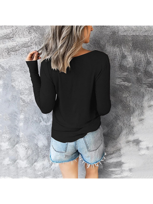 Women Autumn Casual Long Sleeve Drawstring T shirt Ladies V Neck Tee Tops Blouse