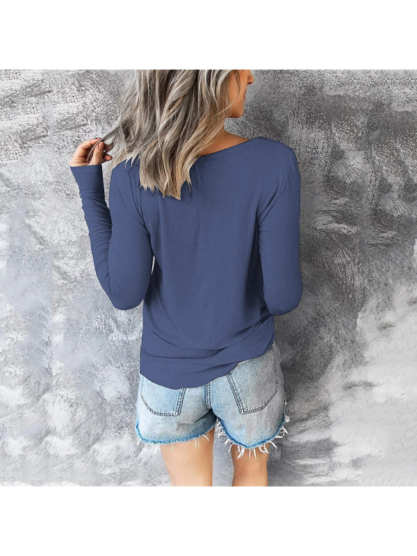 Women Autumn Casual Long Sleeve Drawstring T shirt Ladies V Neck Tee Tops Blouse