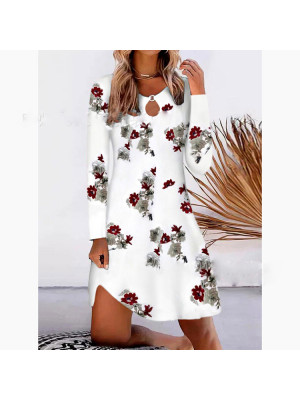 Womens Printed Long Sleeve Midi Dress Ladies Pullover Party Club Casual Top