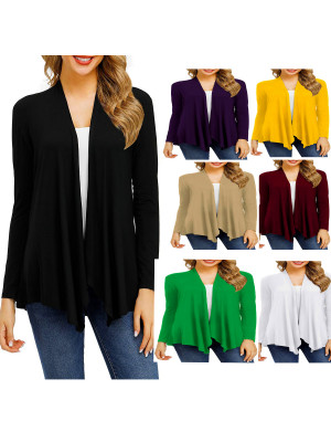 Womens Plain Knitted Cardigan Coats Ladies Open Front Long Sleeve Blouse Tops