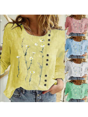 Women Floral Print Tops Ladies Autumn Long Sleeve T-Shirt Loose Casual Blouse