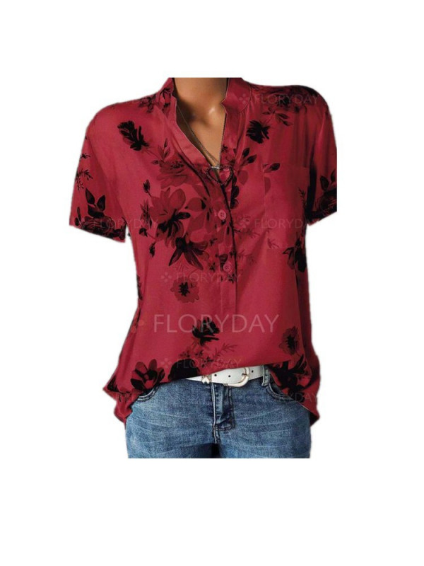 Womens Floral V Neck Short Sleeve T Shirts Casual Loose Tops Summer Blouse Tee